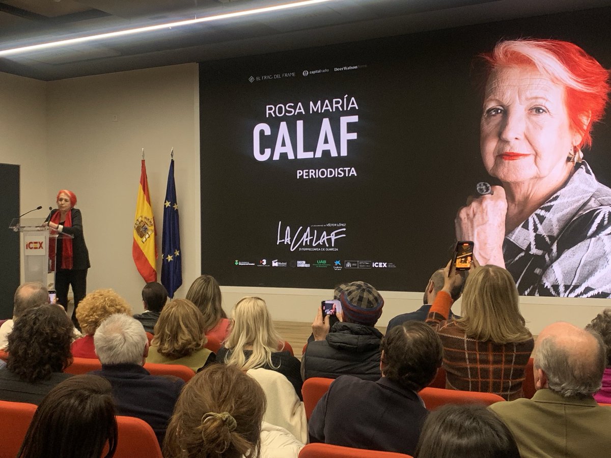 En la Premier de ‘Rosa María Calaf periodista’. Un documental de ⁦<a href="/elfracdelframe/">Víctor López</a>⁩, en el ⁦<a href="/ICEX_/">ICEX</a>⁩. Trabajo cinematográfico imprescindible en la universidad y enormemente útil para los #periodistas por reivindicar la ética, la calidad y a la #mujer.