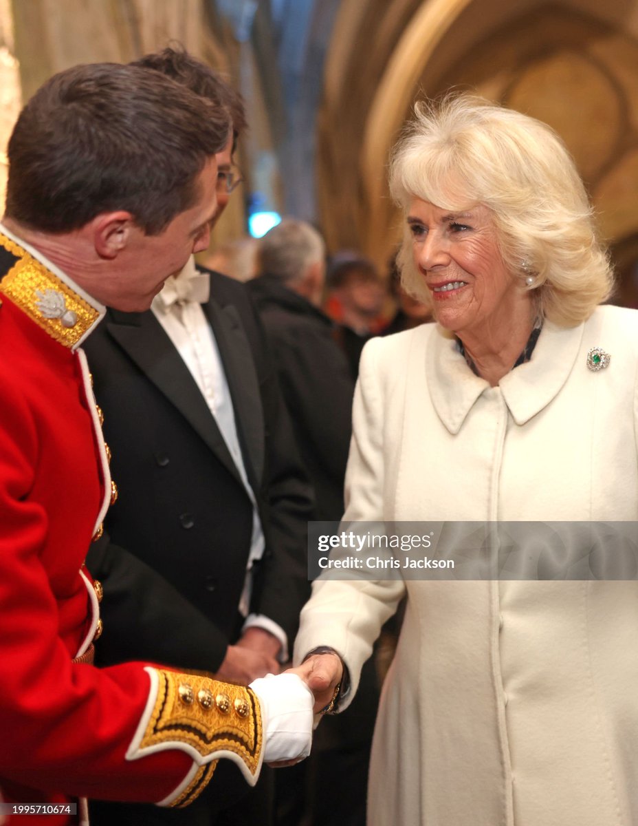 Queen Camilla arrives at Salisbury Cathedral to attend an evening to celebrate the work of local Wiltshire charities including The @WiltsBobbyVan Trust, The @WiltsAirAmbu, @CommFirstWilts and the regimental charities of The @GrenadierGds  and The @RiflesRegiment.