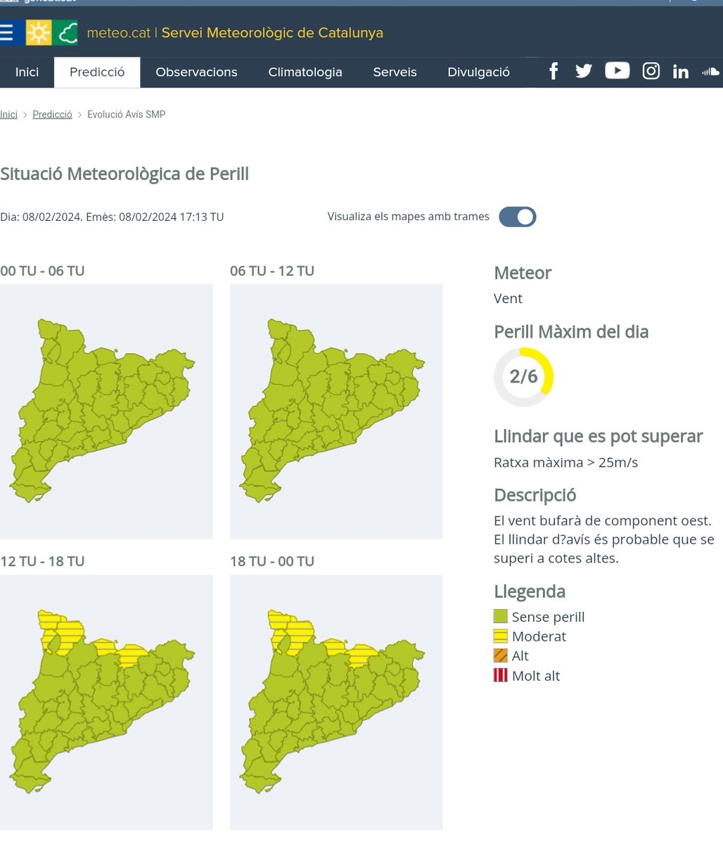 meteocat's tweet photo. ⚠️El Servei Meteorològic de Catalunya incorpora trames a la informació gràfica dels avisos de Situació Meteorològica de Perill al lloc web per fer-la accessible a les persones daltòniques.
👉A més, s'incou un botó que permet desactivar aquesta opció. https://t.co/SJQvCBQvj2