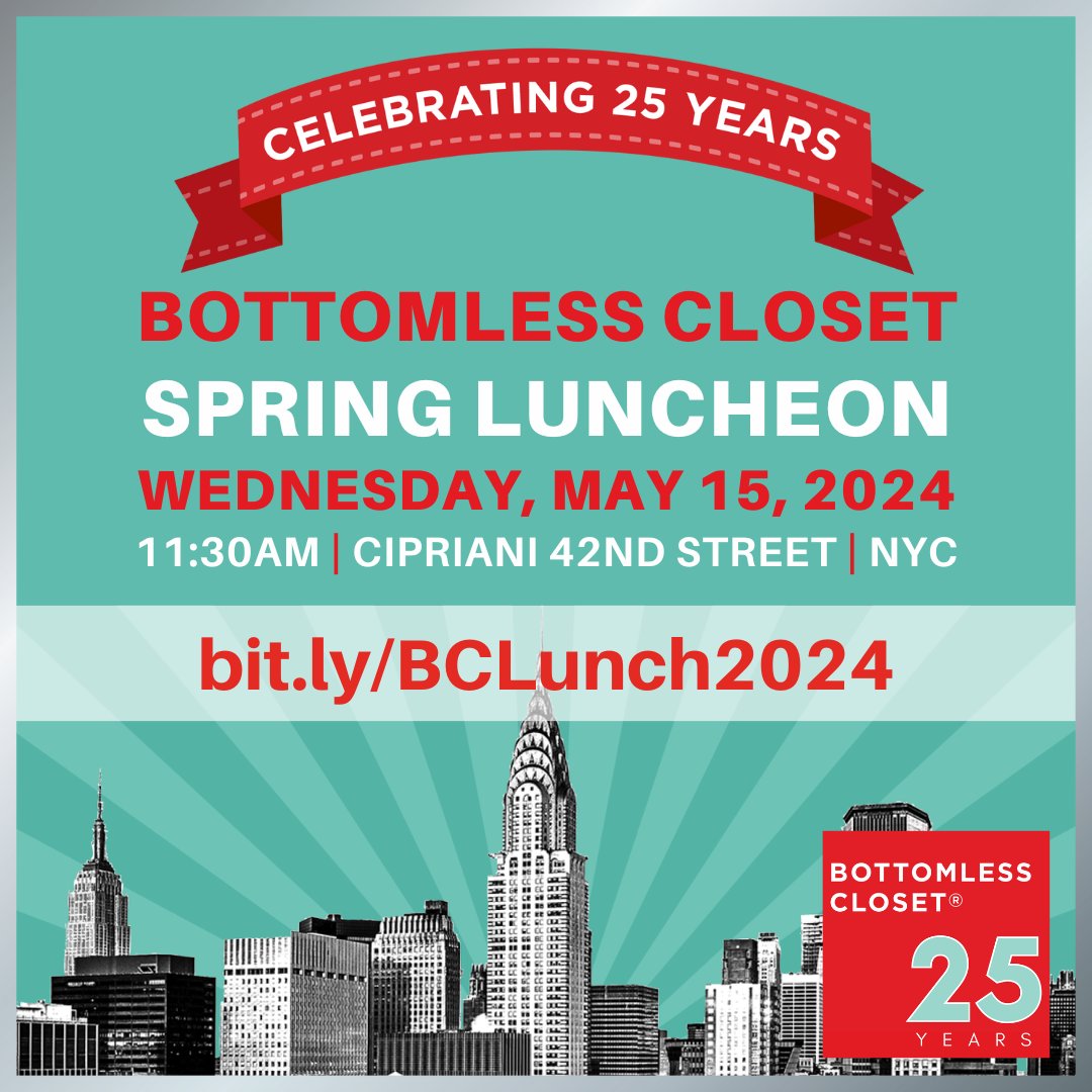 5/15 @ 11:30 AM 25th Anniversary Luncheon at Cipriani 42 honoring Defrate & Paavola, Arlene Bessenoff and more to come, hosted by @pix11news anchor @monicamoralestv. bit.ly/BCLunch2024 
#womenempowerment #monicamorales #BCLunch24 #bottomlesscloset25