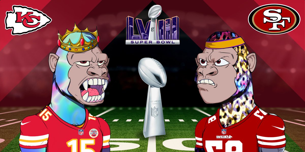 GM <a href="/RumbleKongs/">Rumble Kong League</a> ❗️

It’s <a href="/SuperBowl/">Super Bowl</a> time this Sunday,the party starts in Vegas and continues all over U.S.A.,as the <a href="/49ers/">San Francisco 49ers</a> challenge the <a href="/Chiefs/">Kansas City Chiefs</a> for the prestigious Lombardi Trophy.
As always our Bot is ready for the occasion: come to our Discord and get your Kong a jersey NOW❗️