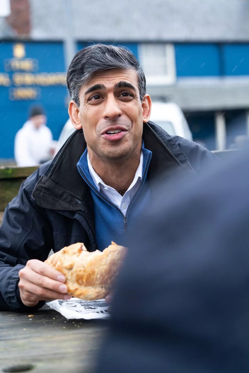 What the bleddy hell is he doing? That is NOT how you eat a pasty. This is Sunak's "bacon sandwich moment", surely... (for Cornish voters, anyway.)