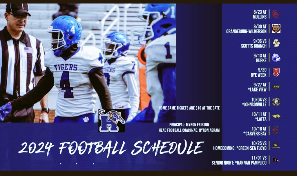2024 Hemingway HS Football Schedule 🐅  🏈