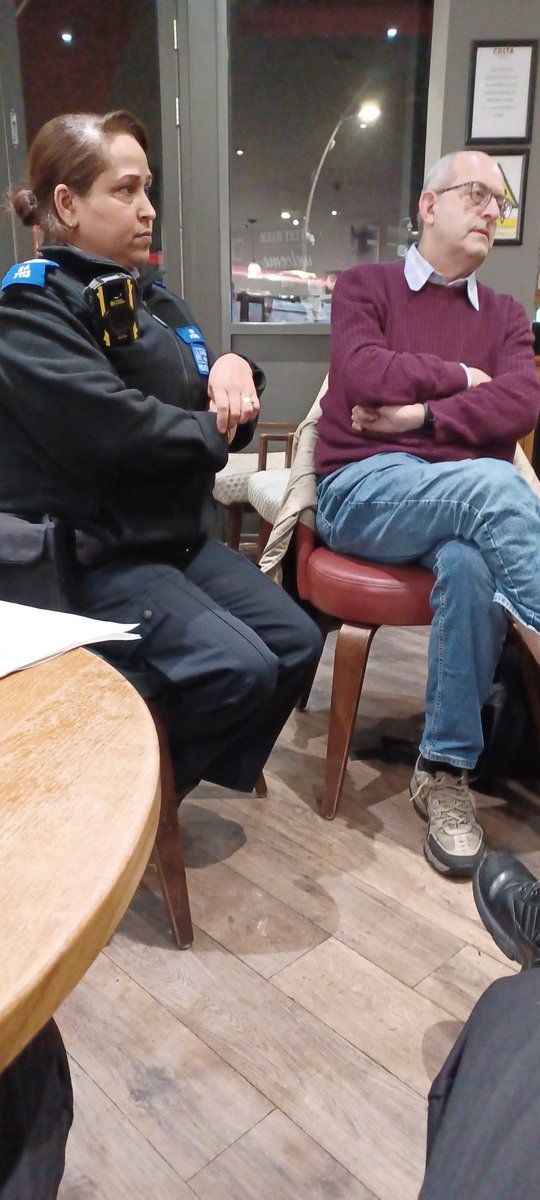 Ilford Town ward holding a ward panel meeting on Cranbrook Road in Costa coffee with the ward pannel chair and members discussing issues with Ilford Town and what police and the Council should be prioritizing.