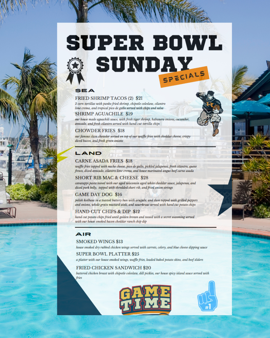 BlueWaveIP's tweet image. Get ready to tackle Super Bowl Sunday at Blue Wave! 🏈🍻

Score big February 11th with game day sips and bites! Enjoy fan favorites like carne asada fries, smoked wings, and fried chicken sandwiches 🍟

#IslandPalms
   islandpalms.com/our-hotel/even…