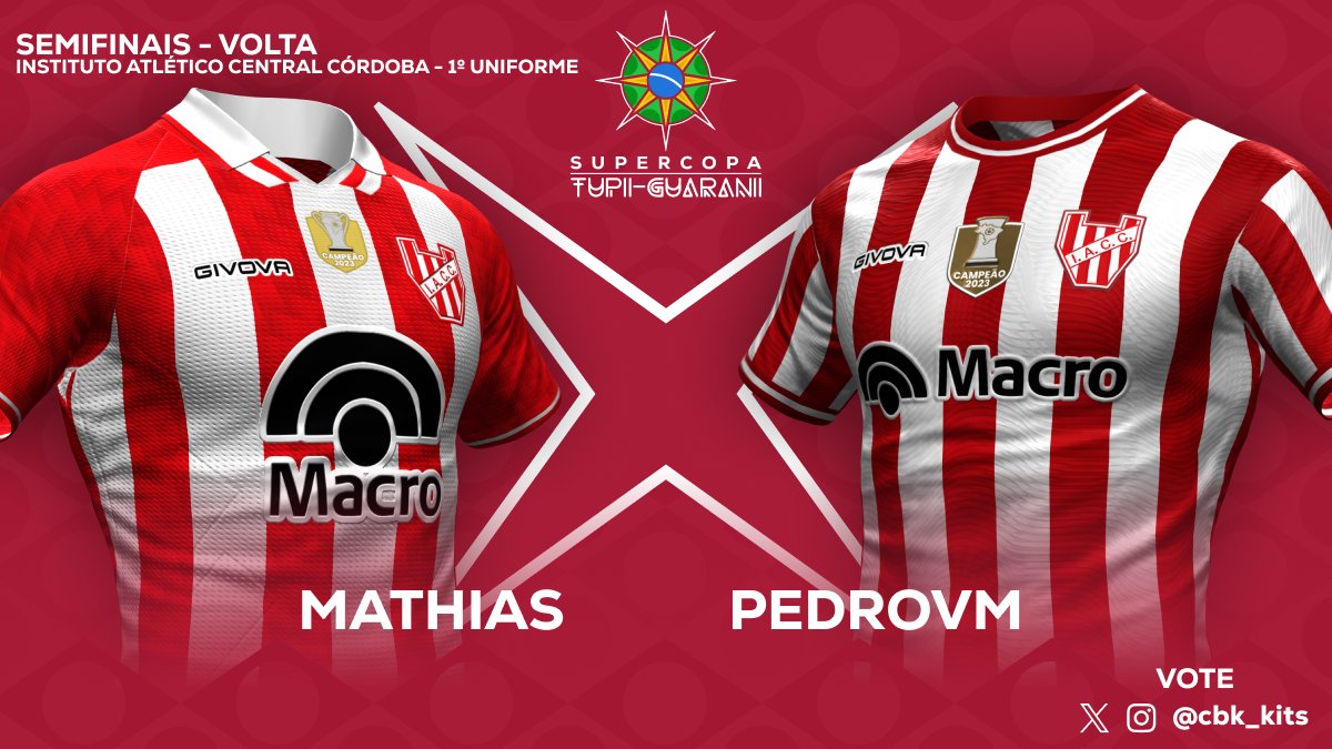 cbk_kits's tweet image. E vamos para a última das semifinais!

O time da vez é o Instituto Atlético Central Córdoba (dúvido falar esse nome 5 vezes bem rápido 😆)

Vote no seu kit favorito na enquete abaixo!

#kitcreation #FIFA #fifakitcreator #SupercopaTupiGuarani #CBK