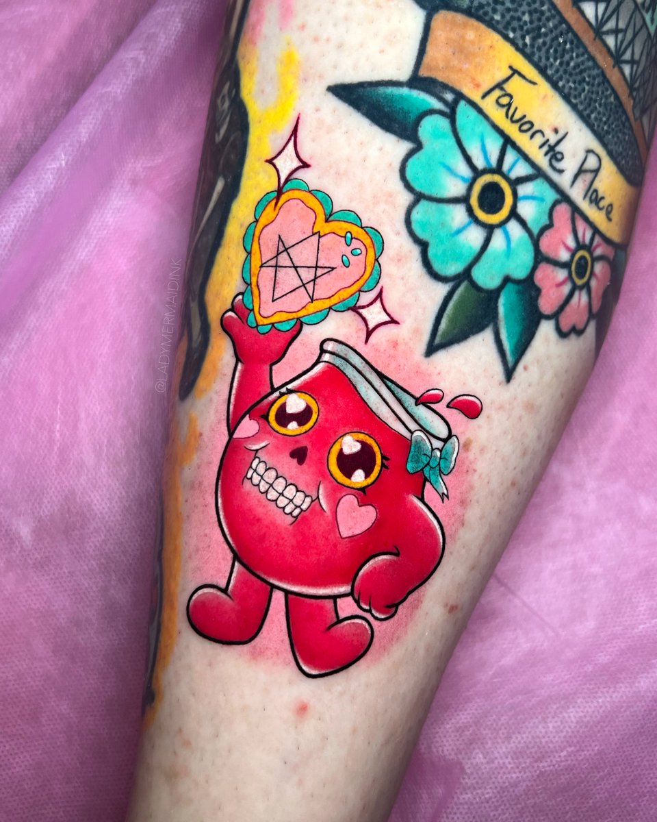 my kawaii version of Kool Aid tattooed by myself on myself👀❤️‍🩹🧃