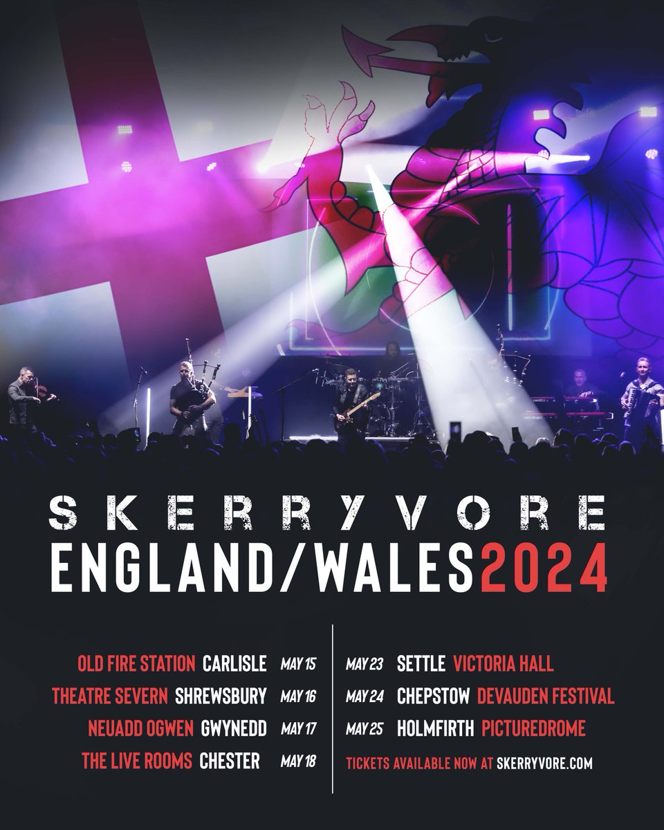 England & Wales 🏴󠁧󠁢󠁥󠁮󠁧󠁿🏴󠁧󠁢󠁷󠁬󠁳󠁿... we're heading back down to visit this May!!! TICKETS NOW ON SALE for all these cracking venues 👉 LINK IN BIO Can't wait for it 😀 @ofsCarlisle @theatresevern @NeuaddOgwen @the_liverooms @SettleVicHall @DevaudenFest @thepicturedrome