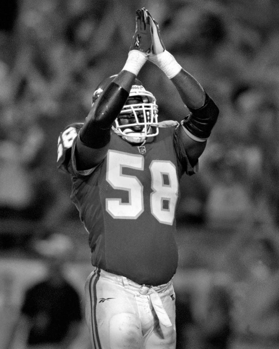 Chiefs's tweet photo. Today marks 24 years since the tragic passing of Derrick Thomas.

We wish 58 could here with us for Super Bowl LVIII, but here's to remembering &amp; celebrating the life of DT ❤️ https://t.co/bjll0Xy3K2