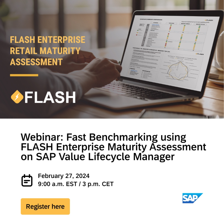 If you are or know an #SAPPartner who works with #Retailers, share or register for this February 27 session. Learn how to use a new, fast industry benchmarking tool, the FLASH Enterprise Retail Maturity Assessment, and get a free personalized report: imsap.co/6013VnZvv