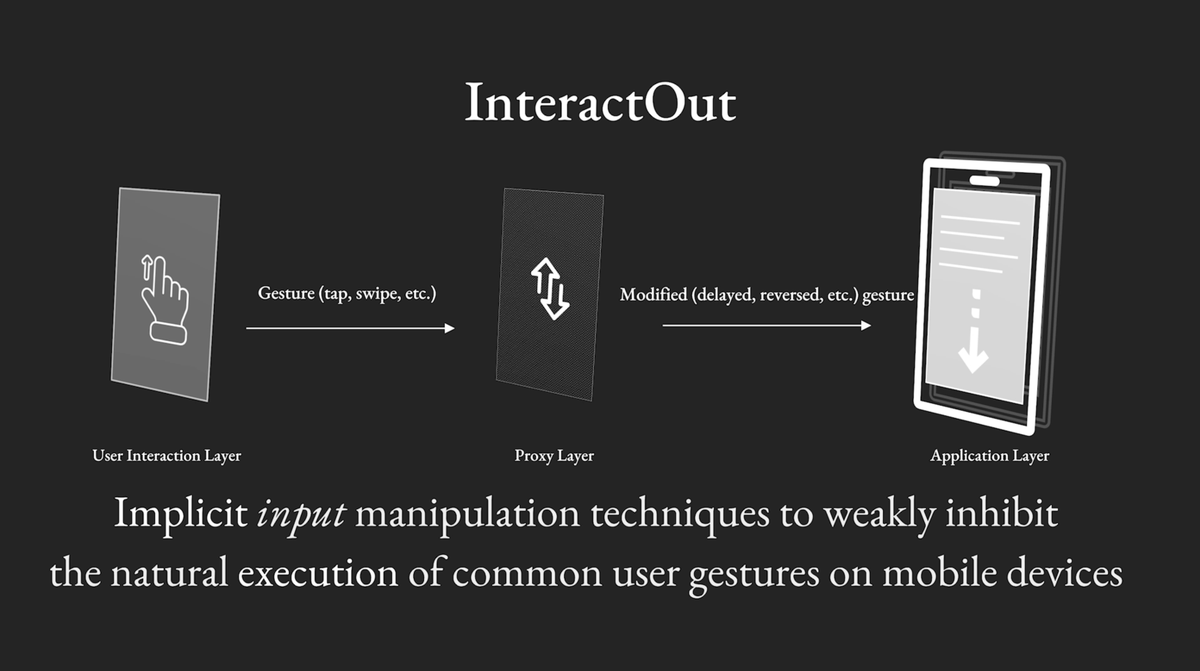 AnhongGuo's tweet photo. Smartphone overuse poses risks to people's physical and mental health. 

What if we manipulate users' touch *input* to make phones slightly harder to use? E.g., add delays to taps, or reverse swipe directions?

Our recent work investigates this 👉 https://t.co/AUXXJWcEX4 #CHI2024 https://t.co/hpDVLmSK3j