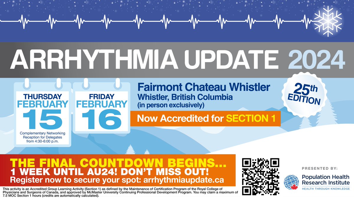 iMedicus_ca's tweet photo. 🚀 The final countdown is on! Just 1 WEEK left until #ArrhythmiaUpdate2024. Join us in person for expert insights, networking opportunities, and so much more! 💓 Don’t miss out! 🕒 REGISTER NOW at https://t.co/Vya31QiiAf🔗@PHRI #AU24 #Cardiology #Conference https://t.co/WV0RLqaKNq