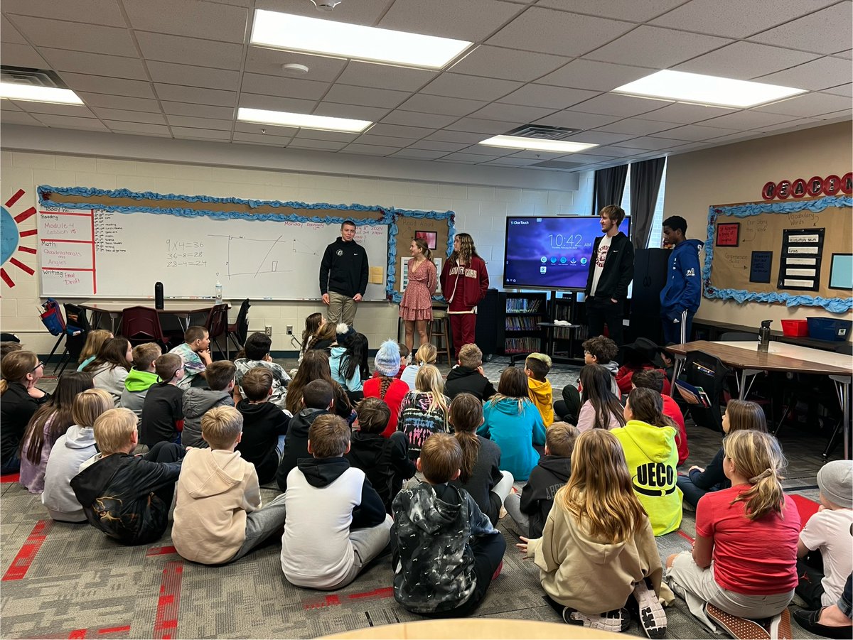 ConestogaAD's tweet photo. ‼️Did you know high school students involved in activities are more likely to graduate high school, have higher GPAs &amp; miss less school? A few of our students from the HS came to talk to 4th grade about the importance of their academics and developing strong work habits early!‼️ https://t.co/zuiWooBqnZ