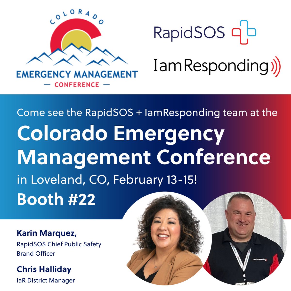#Colorado folks: Don’t miss our team at the #COEmergencyManagementConference next week! Stop by booth #22 and say hello!

Unable to attend this conference but interested in learning more about how our tools can support your agency? Contact our team at rapidsos.com/contact/.