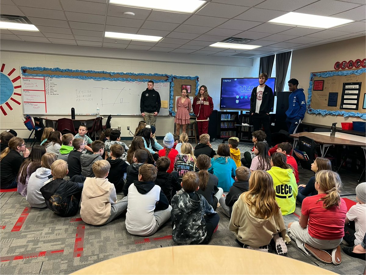 ConestogaAD's tweet photo. ‼️Did you know high school students involved in activities are more likely to graduate high school, have higher GPAs &amp; miss less school? A few of our students from the HS came to talk to 4th grade about the importance of their academics and developing strong work habits early!‼️ https://t.co/zuiWooBqnZ