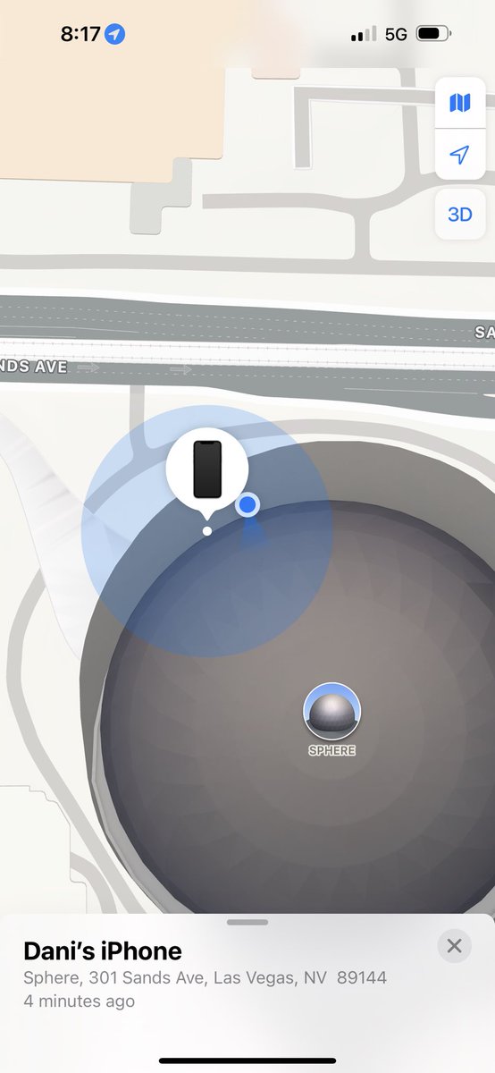 Spent an entire day at the @SphereVegas dealing with security who claimed they didn’t have my phone. (Screenshot attached shows my iPhone directly next to me, about 60ft inside the building) While I waited for security to pretend to be looking for my phone the sphere IT guy…