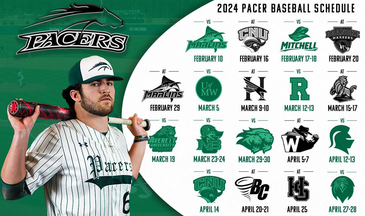 2024 Pacer Baseball Schedule! First pitch in 2 days🐎⚾️ @GoPeaceBaseball 

#PacerNation | #RollCers