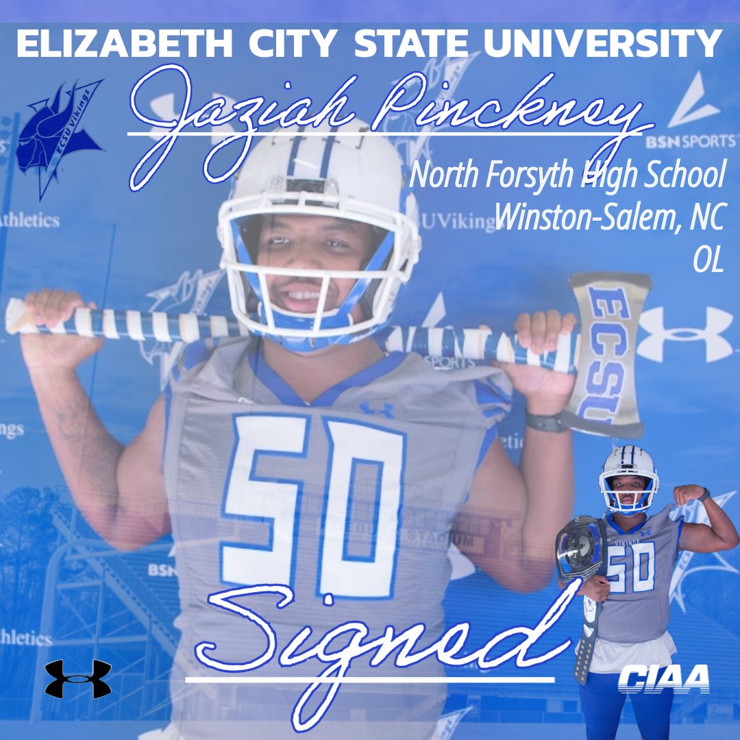 ECSUVikingFBall's tweet photo. Loaded up on instate talent.

Viking Family we welcome...

Jaziah Pinckney
@JaziahPinckney
North Forsyth HS
Winston-Salem, NC
Offensive Line 

#NSD24 #OnTheRise #VikingPride3x @ECSUVikings @Coach_MHilliard https://t.co/LtZZUHCxH3