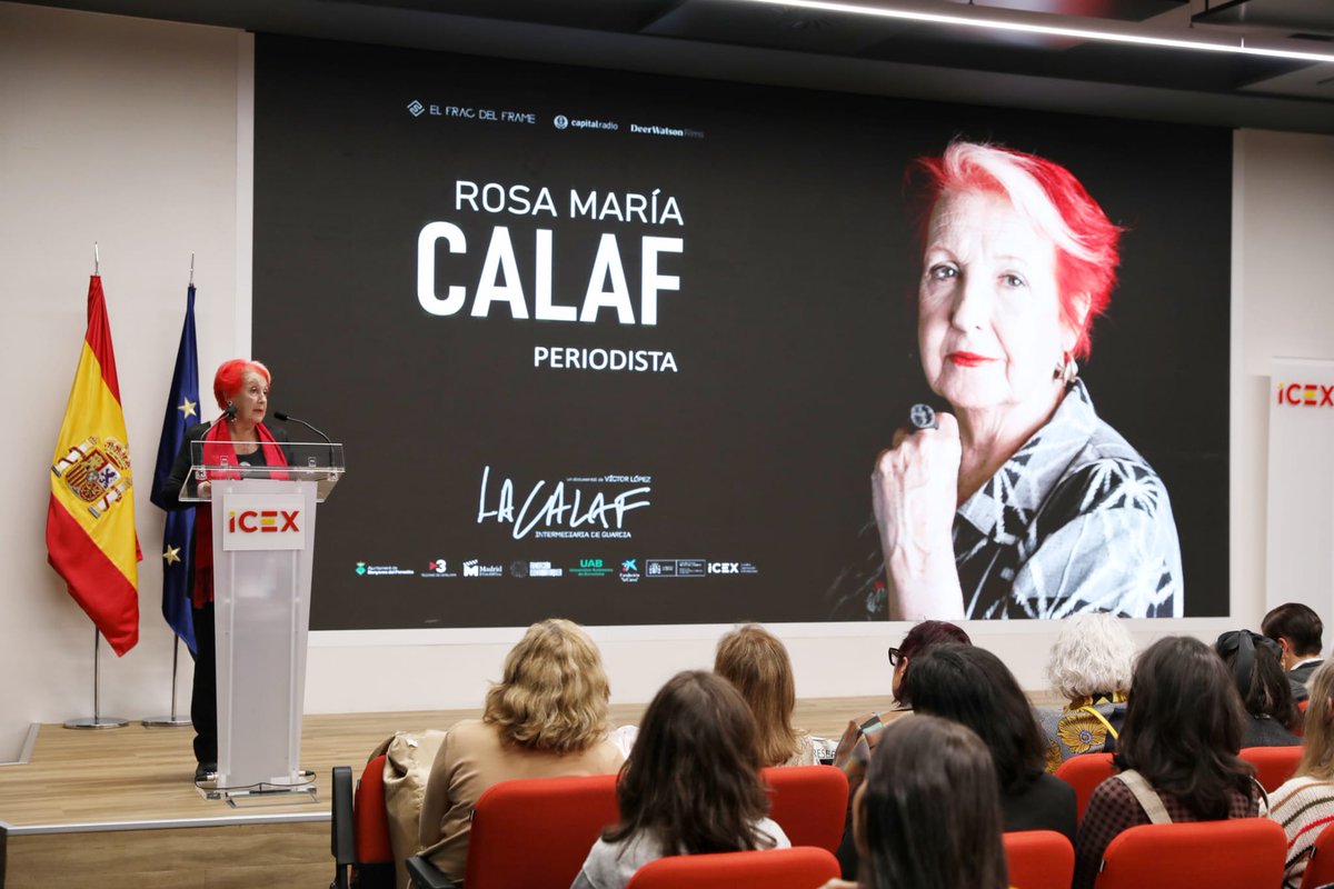 🎬 #ICEX acoge hoy la premier del #documental 'La Calaf, intermediaria de guardia', dedicado a la veterana corresponsal de <a href="/rtve/">RTVE</a>, Rosa María Calaf, con 26 años de carrera en el exterior.