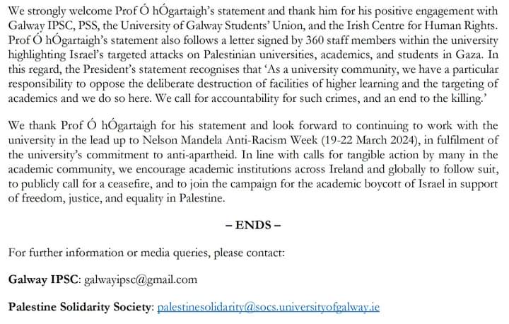 ciarantierney's tweet photo. Amazing work by young activists in #Galway.

The @uniofgalway is the first in #Ireland to call for a permanent ceasefire in #Gaza and to announce a review of its own links with Israeli institutions. 

#GazaGenocide 
#CeasefireNOW https://t.co/9Q2soM2mrU