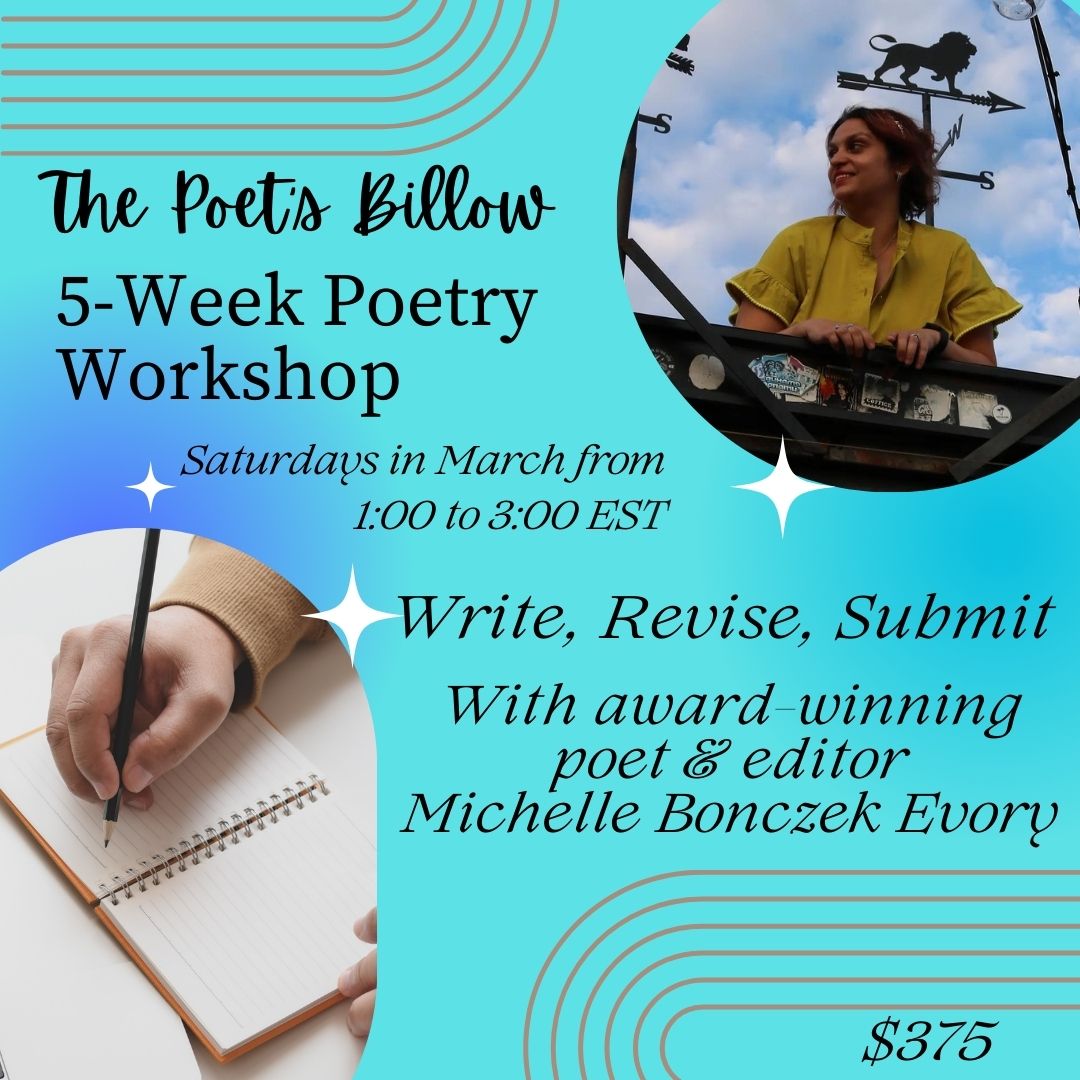 Join our March #poetry Workshop Series. We will focus on #Writing, #Revising, and #publishing your poems by creating a 5 poem submission packet to send to literary journals. thepoetsbillow.org/workshops/ #poem #writers #WritingCommmunity #author #amwriting #books #writerslift