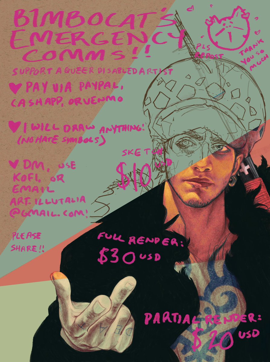 hey bimbos!! i lost my job today and i need to be able to afford cost of living!! my comms are OPEN!! please please commission me!! support a queer disabled artist!!!💕💕💕💕💕
thanks so much for reading i hope to draw for u!!