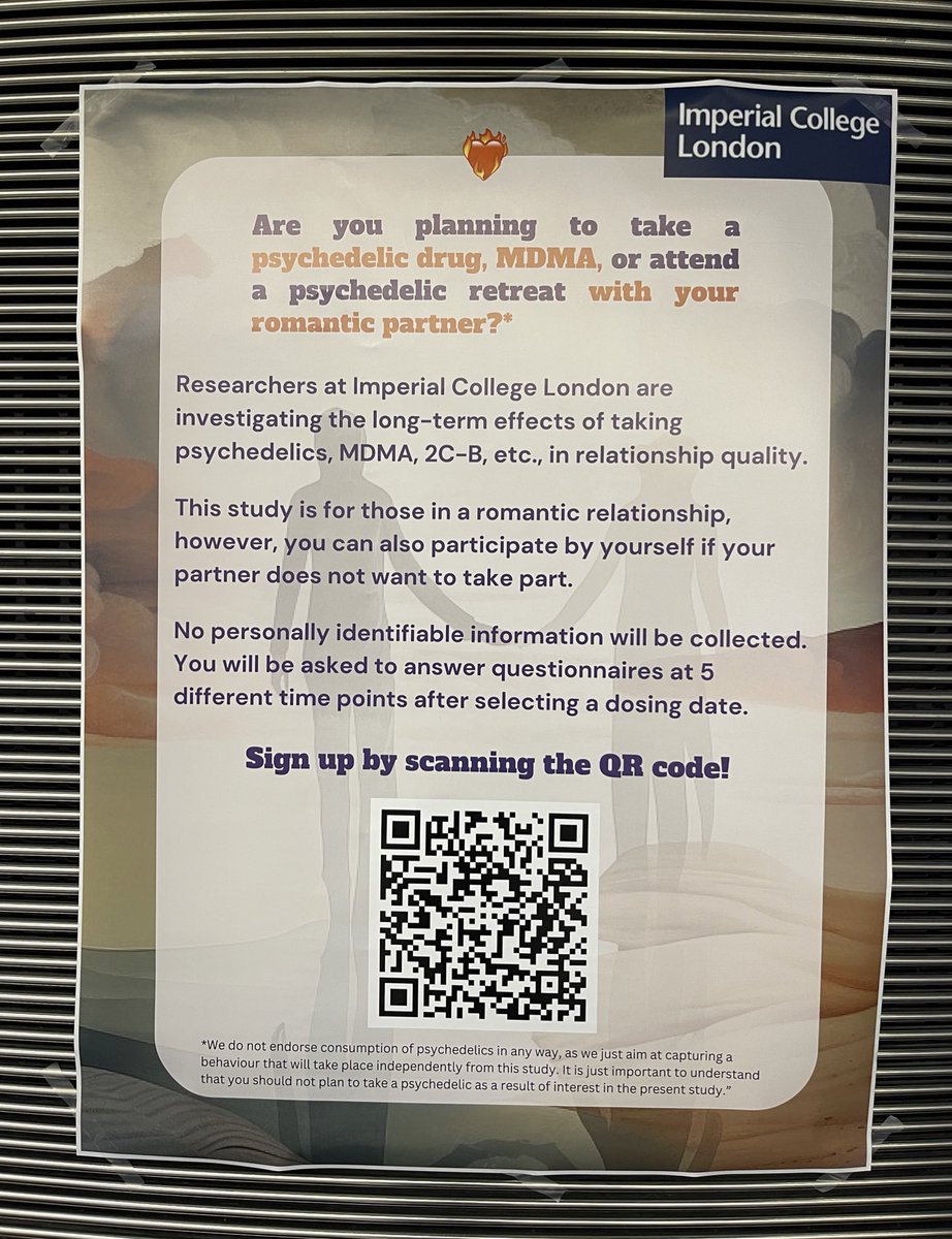 Planning to have a psychedelic experience with your partner? ❤️‍🔥🍄 We are tonight at the @ImperialMed #lates event on romance and reproduction to share our recent research on psychedelics & intimacy!! @_kategodfrey @tommaso_barba @AM_Wingert