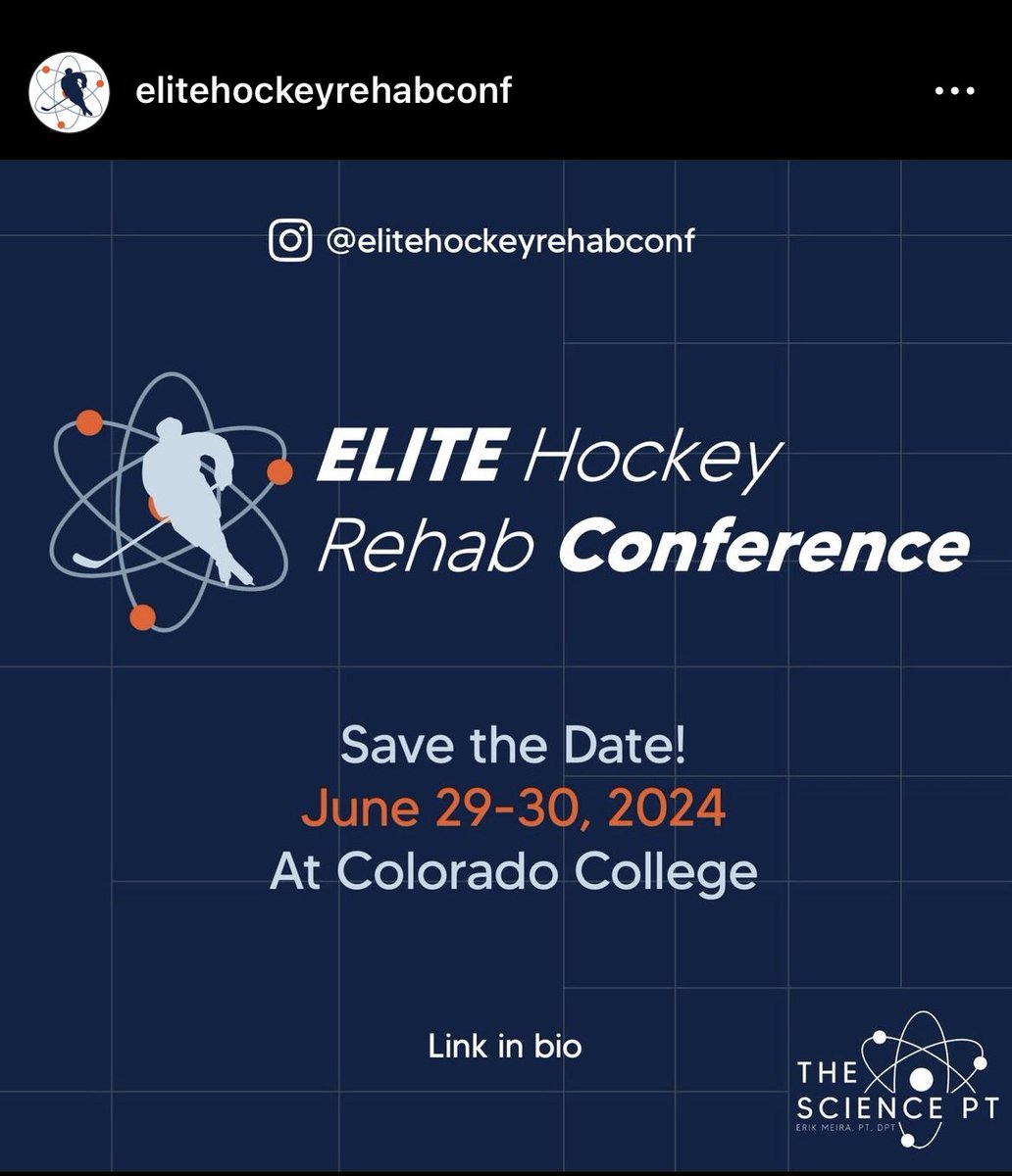 marcin_dpt's tweet image. Follow the Elite Hockey Rehab Conference Instagram for updates on our upcoming event! Registration opens soon! @cctigersportmed
