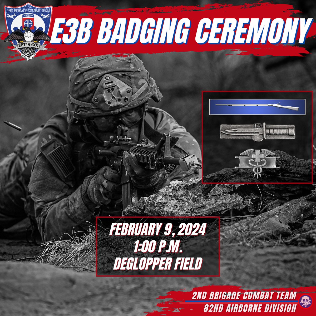 In less than 24 hours, our remaining #E3B candidates will #EarntheBadge!

Come join us as they earn the right and privilege to wear it proudly!

LET’S GO!

#Warfighting #ThisWellDefend #FalconBrigade #FalconFundamentals #BeReady #FalconFit #BeAllYouCanBe #AATW