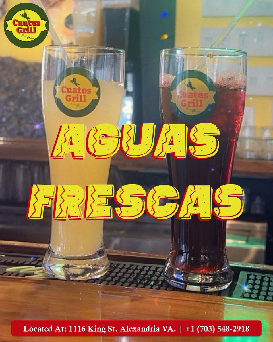 CuatesGrillAlex's tweet photo. Accompany our delicious #MexicanFood ๐ฎ๐ฏ๐ with a refreshing drink! ๐๐ท๐น๐ธ We have Aguas frescas of Jamaica and Maraรฑon available, don't miss them! ๐คฉ๐ฅณ
.
.
.
#virginia #alexandria #va #vafoodie #vaeats #dmv #oldtown #oldtownalexandria
-> https://t.co/rZNw2uLBZl https://t.co/hzulwObpt7