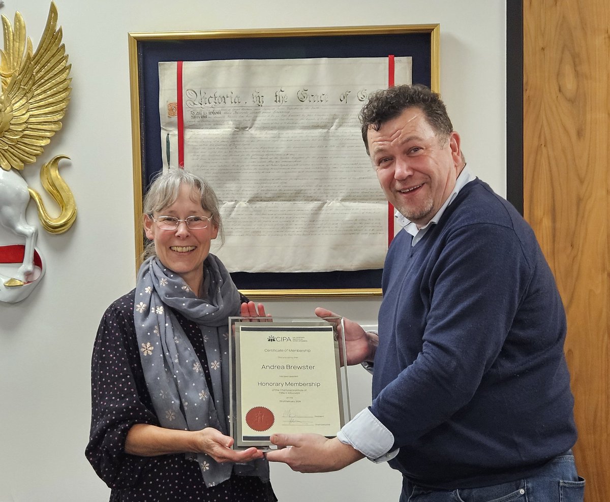 CIPA (@thecipa) on Twitter photo 📜 CIPA President <a href="/mattdixonpatent/">Matt Dixon</a> bestows Honorary Membership of the institute on past president and Lead Executive Officer of <a href="/IPInclusive/">IP Inclusive</a>, <a href="/andreabrewster3/">Andrea Brewster</a> OBE, at yesterday's Council meeting. Congratulations Andrea! 🎉 📜 CIPA President <a href="/mattdixonpatent/">Matt Dixon</a> bestows Honorary Membership of the institute on past president and Lead Executive Officer of <a href="/IPInclusive/">IP Inclusive</a>, <a href="/andreabrewster3/">Andrea Brewster</a> OBE, at yesterday's Council meeting. Congratulations Andrea! 🎉
