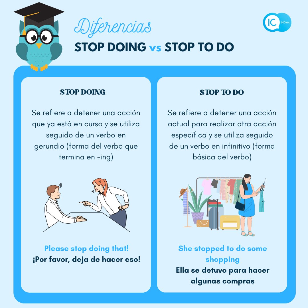 IC_idiomas's tweet image. ¿Quieres entender la distinción entre 🚫 "STOP DOING"  y 🛑 "STOP TO DO"?
¡Es hora de entenderlo! 🤔💡
_
#StopDoing #StopToDo #DiferenciaEntreStopDoingYStopToDo #TakeNotes #ExploreTheDifference #aprenderingles #inglesdivertido #ingles #learnenglish #english