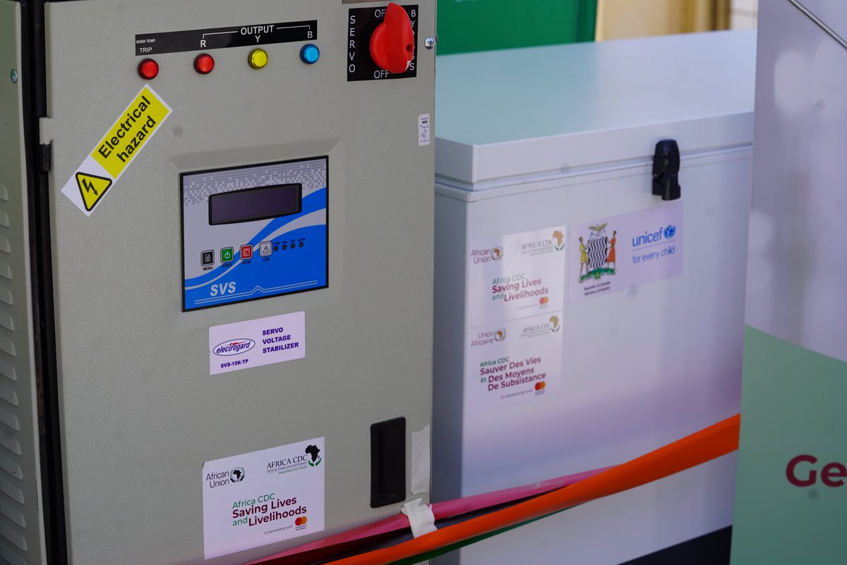 <a href="/AfricaCDC/">Africa CDC</a> handed over 150 refrigerators &amp; freezers, 6 voltage stabilizers &amp; 16 sets of spare parts to <a href="/mohzambia/">Ministry of Health Zambia</a> using <a href="/UNICEF/">UNICEF</a> procurement services. Thanks to the 'Saving Lives &amp; Livelihoods' initiative, we're building a healthier, resilient future #TheBigCatchUp