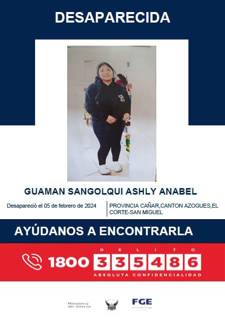 udecuenca's tweet photo. #UrgenteCompartir l Ashley Anabel Guamán Sangolquí, estudiante de la Facultad de Jurisprudencia de la #UCuenca está reportada como desaparecida. Vestía la ropa que lleva en esta imagen. https://t.co/skN5XlWcKO