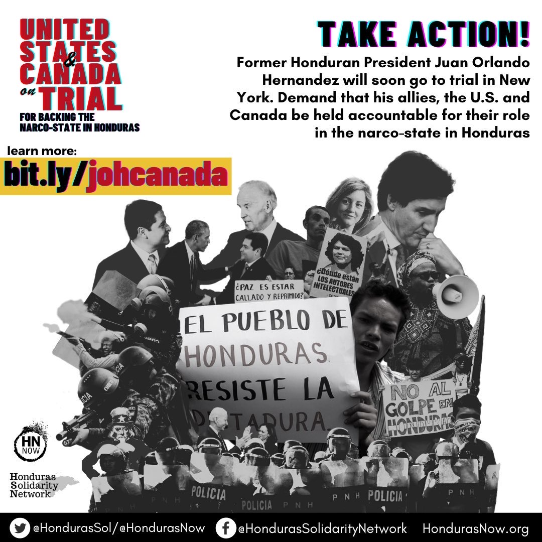 HondurasNow's tweet photo. #USCanadaOnTrial campaign. TAKE ACTION NOW. Let's push for investigations in Canada & the U.S. about our complicity in the narco-state in Honduras. 

Residents of Canada: 
* Send a letter to Parliamentary representatives: https://t.co/wkhiXpEjGX
* Add your org's name to a sign-on letter: https://t.co/jALqQdPxwQ

Residents of the US:
* Send a letter to your Congress rep: https://t.co/fHbm2ps2V7
* Add your org's name to a sign-on letter: https://t.co/MzjwM42MTg