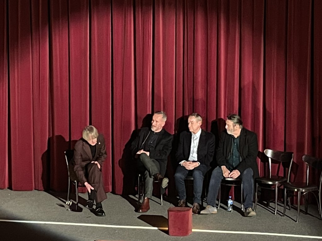 ImSaraNeill's tweet photo. What a lineup of local talent at @StrandArtsCentr  this evening. 

A joy to hear from Glenn Patterson speaking to @TerryLoane1 Mark Huffam and Ciaran Hinds on the 20th anniversary of Mickeybo and Me. https://t.co/o4EJeEdmaj