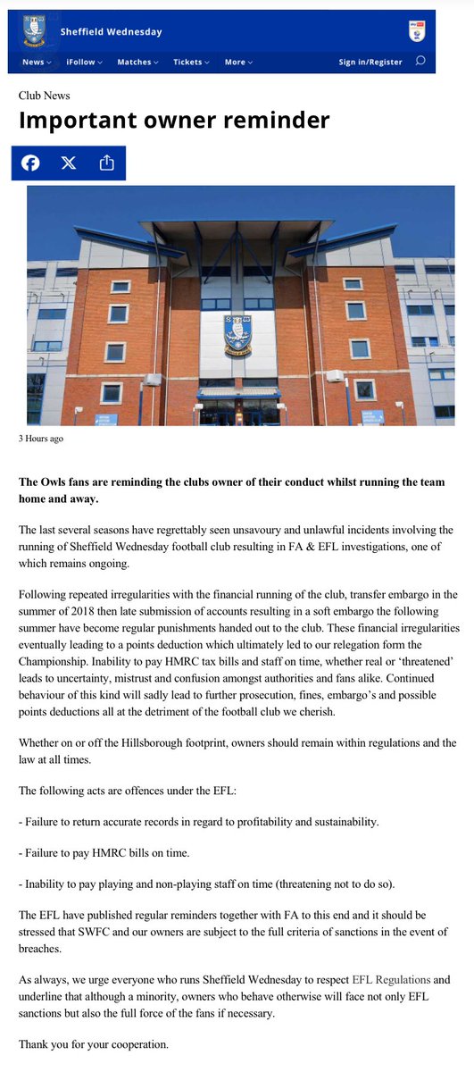 In response to statements made by the club today, a reminder for the club has been drafted also… #SWFC #WAWAW