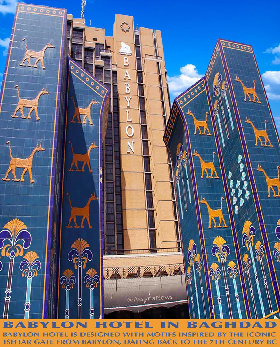 TodayAssyria's tweet photo. The Babylon Hotel in Baghdad is designed with motifs inspired by the iconic Ishtar Gate from Babylon, dating back to the 7th century BC.
#BabylonHotel #Baghdad #IshtarGate #Assyria #Babylon #Mesopottamia #Assyrian #assyrianews #Hotel https://t.co/CH9VcMAx0G