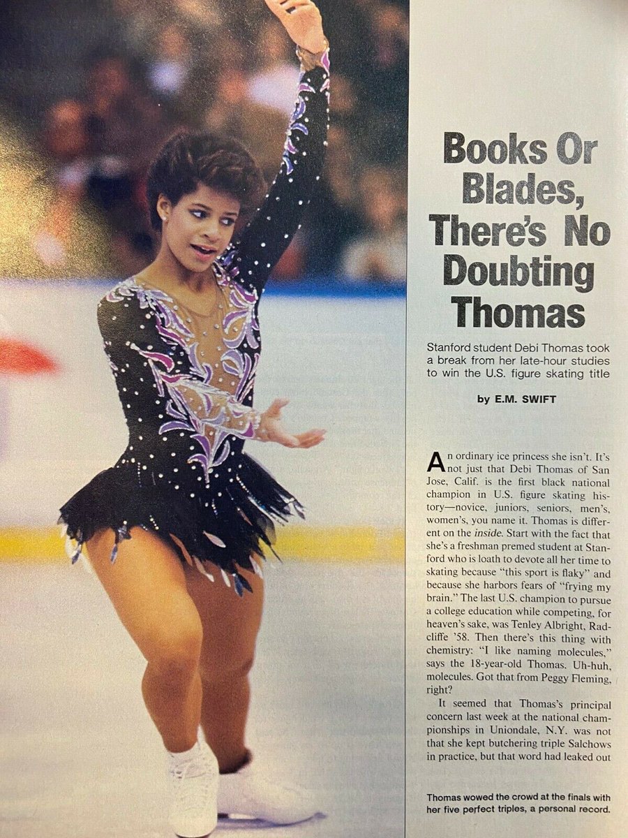 On February 8, 1986, Debi Thomas made history as the first African American to win the Women's Singles of the U.S. National Figure Skating Championship. At the time, she was also a pre-med student at Stanford University.
