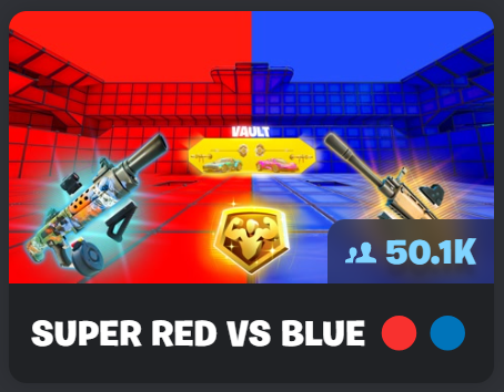 Our Fortnite map Super Red vs Blue hit its all time peak today at over 50,000 players! 🤯