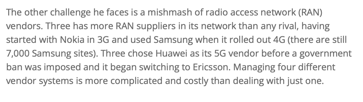 lightspeed2398's tweet photo. By my reckoning this isn't true - Vodafone UK's RAN (including MORAN w/ O2) has Ericsson, Huawei, Nokia, NEC, Spidercloud, Samsung and potentially some legacy (no idea if any ALU live still) or undiscovered new vendor https://t.co/C3Acnc1iNR