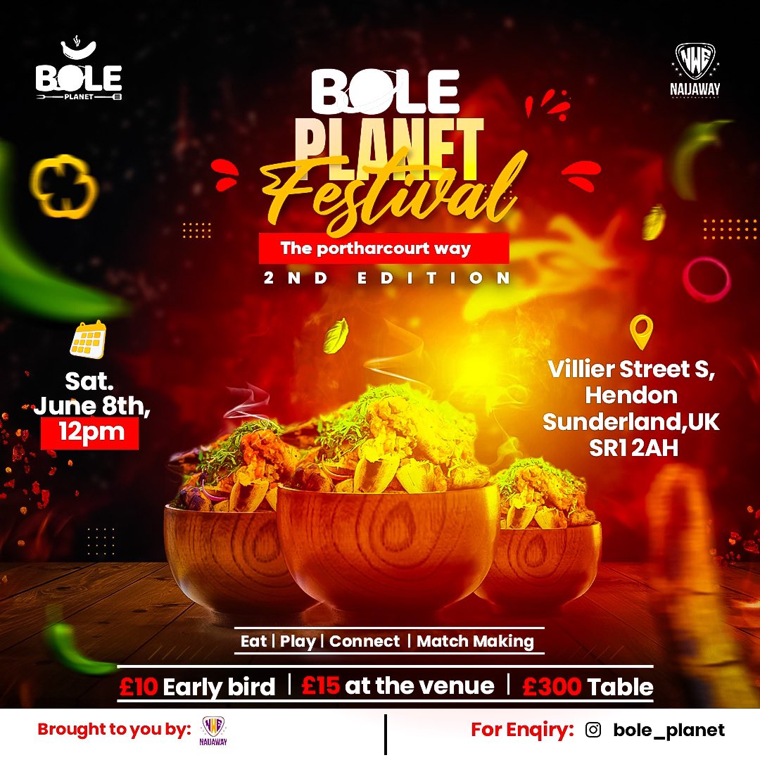 bole_planet's tweet photo. Back with a sizzle! 🔥🔥🔥🔥 A good time awaits you at the ultimate summer party The Bole planet Festival: Second Edition is here to turn up the heat and flavor! You want to have fun, make merry, play games and enjoy bole the port harcourt way ? https://t.co/EzIwpqbeR4