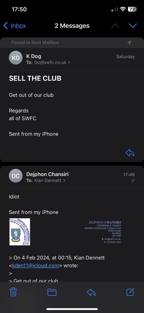 LowerTiers's tweet photo. Sheffield Wednesday’s chairman calling his own fans idiots 😳

#SWFC | @kian_dennett https://t.co/5jYb8Iyw35