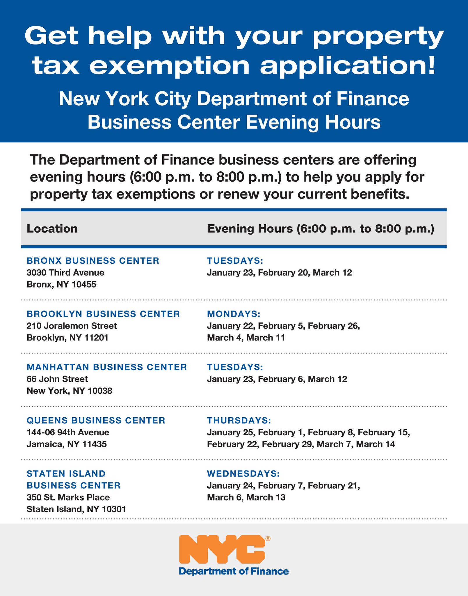 NYC Finance on X: &ldquo;Great news! DOF business centers in every 