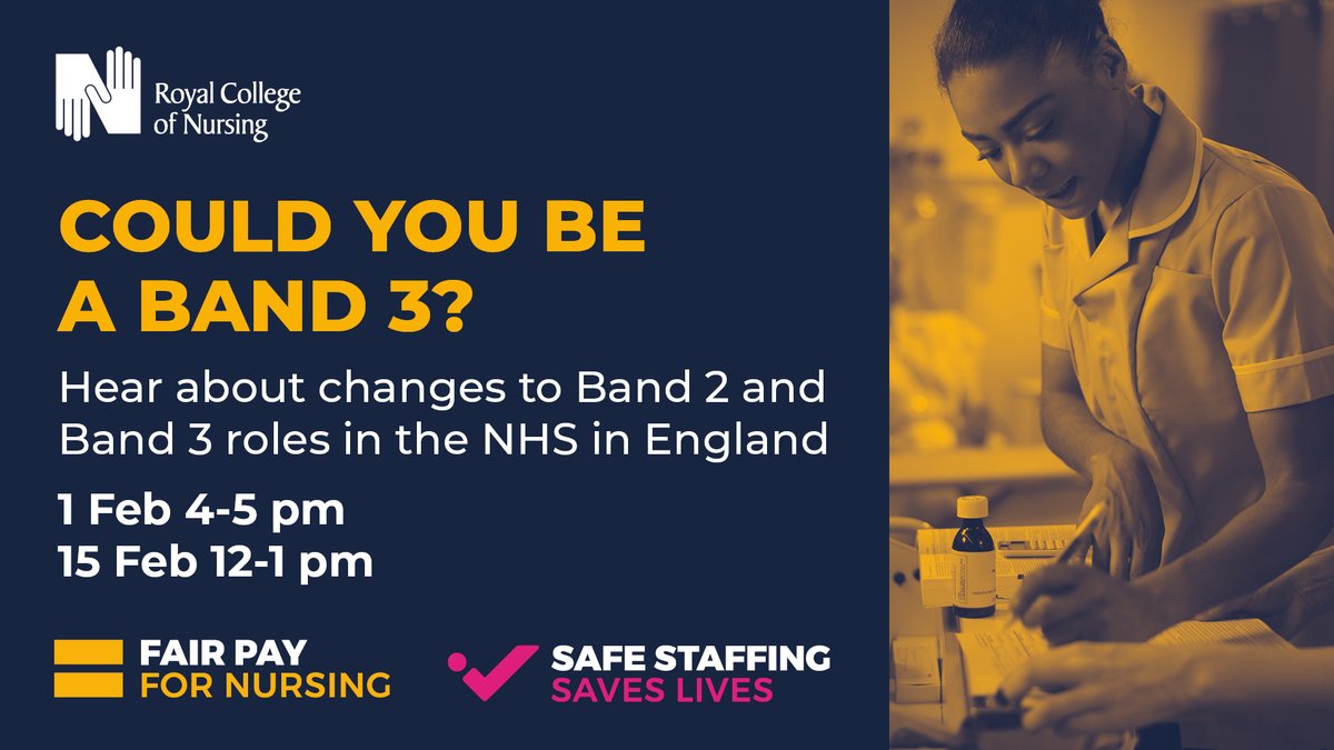 Many band 2 members of nursing staff are providing care with the skill and responsibility of band 3, but are still paid band 2 salaries. Think this might apply to you? Our next webinar is on 15 February, join to learn more: bit.ly/48WeqIA