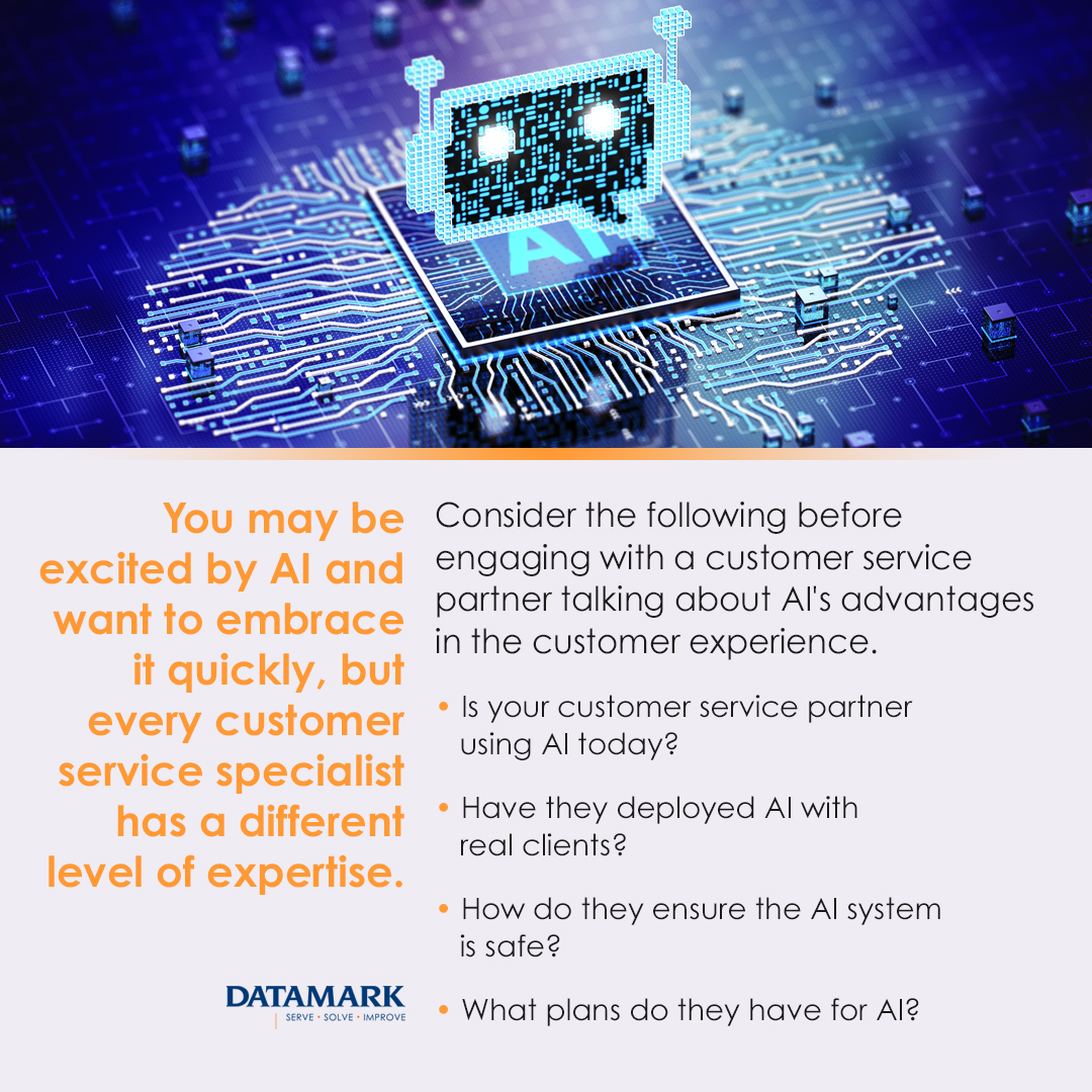 datamark_inc's tweet image. AI isn&apos;t just a trend—it&apos;s a game-changer for customer service. Before engaging with a customer service partner talking about the benefits of AI, make sure to explore the following:
#DATAMARK #AIinCustomerService #CX #CustomerExperience #DataSpark