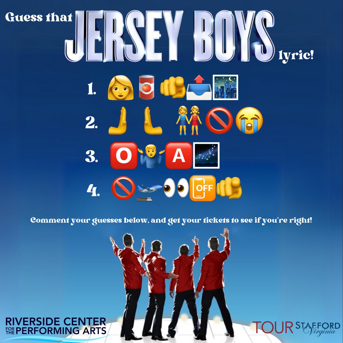 💖✨ Can you name any of these timeless tunes?? 🌹🎶 Celebrate the season of love with the timeless hits of Frankie Valli and The Four Seasons. ❤️🕺Secure your Valentine's seats now! 🎟️💘#TourStaffordVA #StaffordVA #RiversideCPA #RiversideCenterforthePerformingArts #JerseyBoys