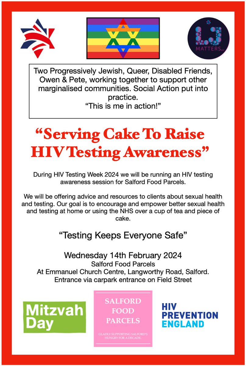 For @petecsimms  & me, everyday is @MitzvahDay!  We are celebrating #HIVTestingWeek with a special event at Salford Food Parcels on Wednesday! @THTorguk  @RichardAngell @HIVPreventionEn @CTStuartDiamond  @ShoneLaurie @SaraRad67 @PhilR_R @SiRothstein @JayDProsser @EmmaSweeneyTV…