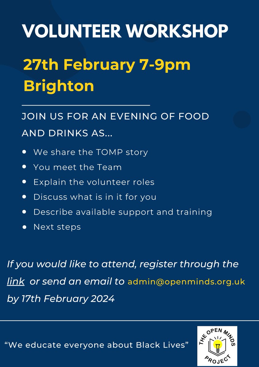 Don't miss out, our volunteer workshop is this month! Get in touch to secure your space and find out more about how you can support us and bring the change you want to see...
docs.google.com/forms/d/1BawoJ…