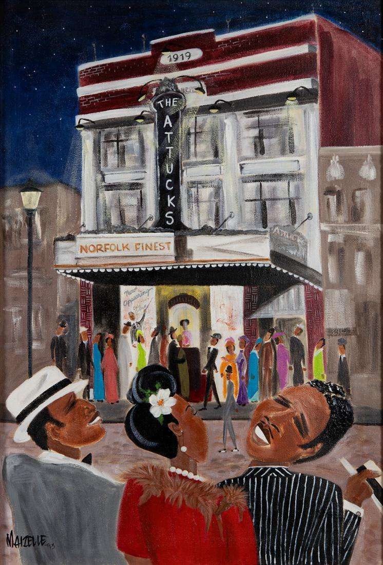 This 1993 painting by Maizelle Brown, a Norfolk-based artist who has dedicated her career to chronicling her community, depicts a night at the Attucks Theatre, sometimes called the “Apollo of the South.” loom.ly/5d5Yd00 #BlackHistoryMonth